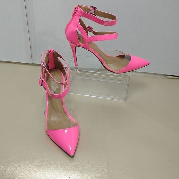 Wild Pairs SZ 10 M Hot Pink Stiletto Zip Sandals - Picture 1 of 9